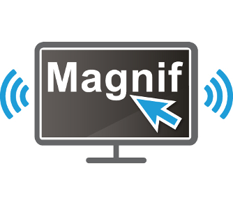 SuperNova Magnifier and Speech with blue arrow on black screen