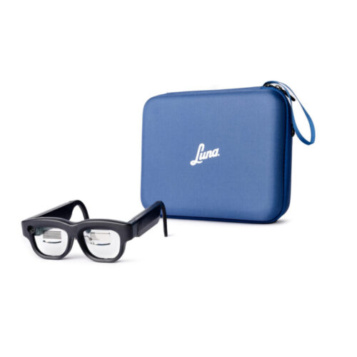 Image of the Luna Glass with the blue carrying case